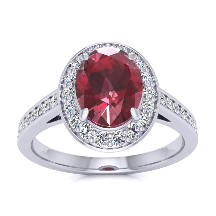 1 3/4 Carat Oval Shape Ruby & Halo Diamond Ring in 14K White Gold (4.7 g),  by SuperJeweler