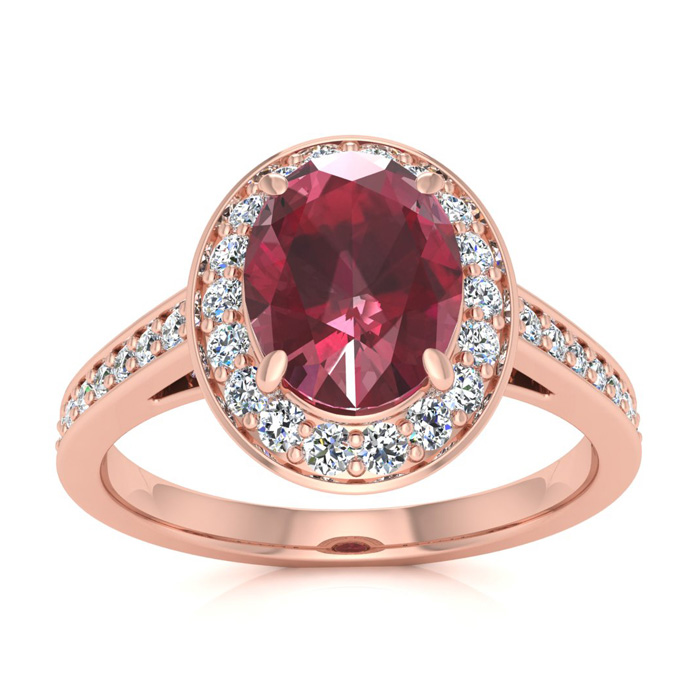 1 3/4 Carat Oval Shape Ruby & Halo Diamond Ring in 14K Rose Gold (4.7 g),  by SuperJeweler