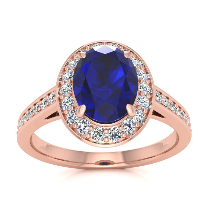 1 3/4 Carat Oval Shape Sapphire & Halo Diamond Ring in 14K Rose Gold (4.7 g),  by SuperJeweler