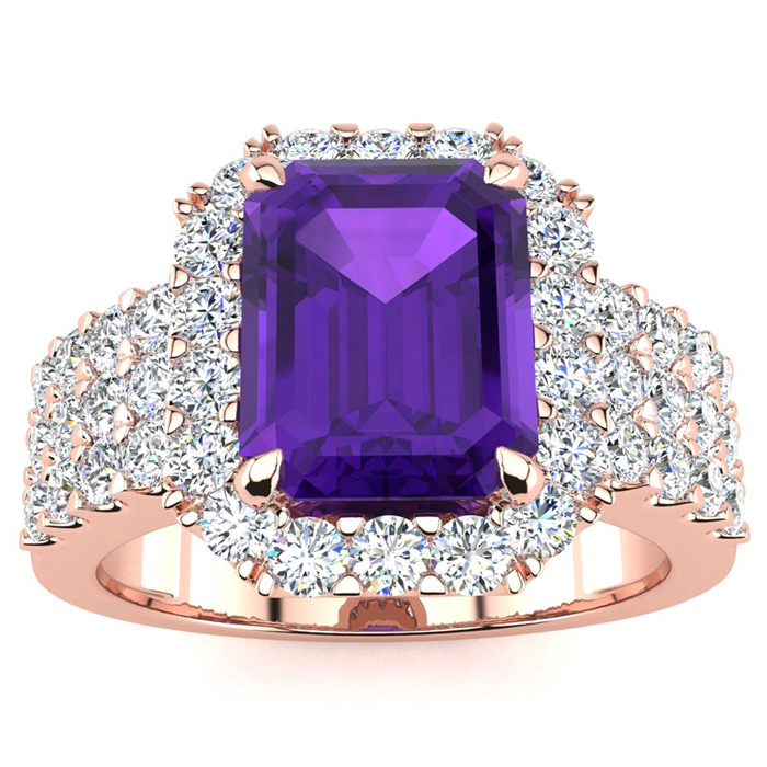 3 Carat Amethyst & Halo Diamond Ring in 14K Rose Gold (8.7 g),  by SuperJeweler