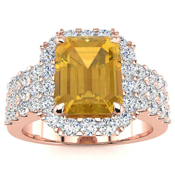 3 Carat Citrine & Halo Diamond Ring in 14K Rose Gold (8.7 g),  by SuperJeweler