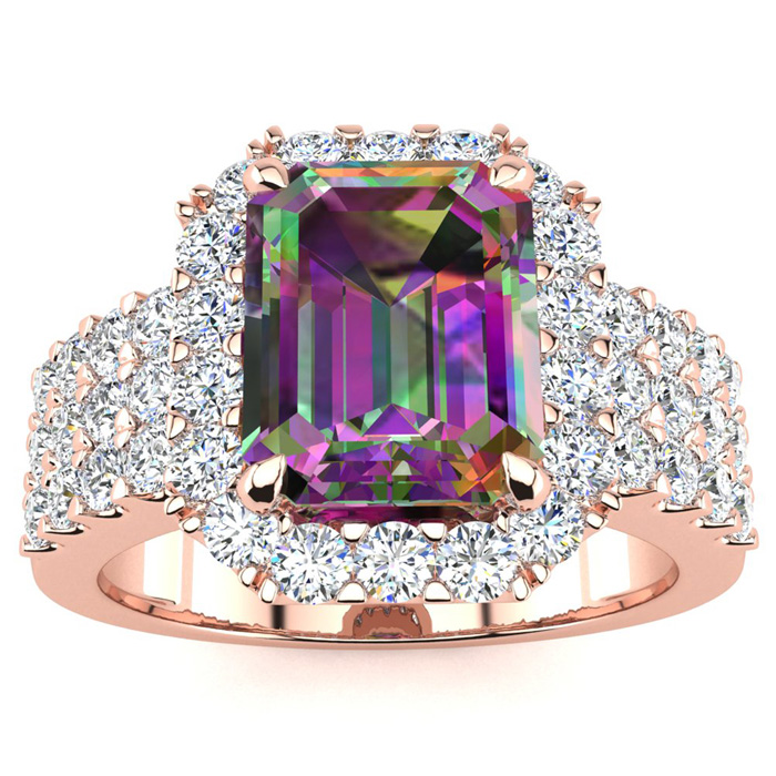 3 Carat Mystic Topaz & Halo Diamond Ring in 14K Rose Gold (8.7 g),  by SuperJeweler