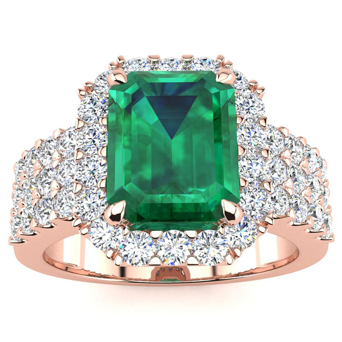 3 Carat Emerald Cut & Halo Diamond Ring in 14K Rose Gold (8.7 g),  by SuperJeweler