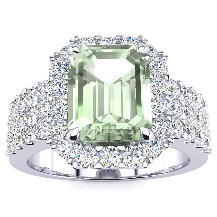 3 Carat Green Amethyst & Halo Diamond Ring in 14K White Gold (8.7 g),  by SuperJeweler