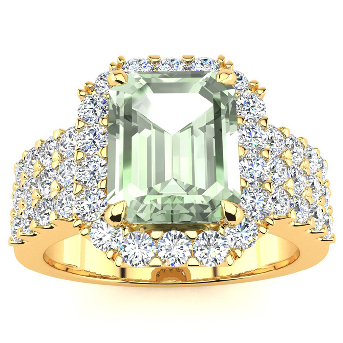 3 Carat Green Amethyst & Halo Diamond Ring in 14K Yellow Gold (8.7 g),  by SuperJeweler