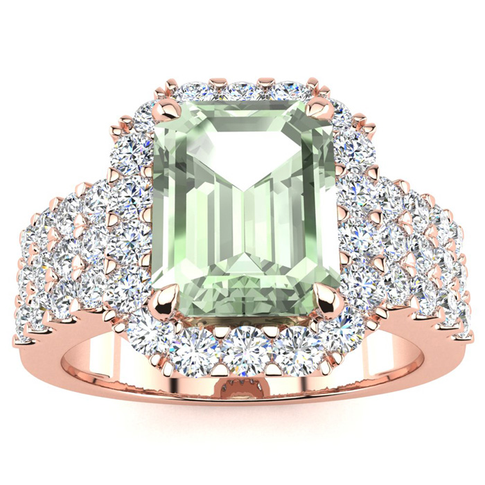 3 Carat Green Amethyst & Halo Diamond Ring in 14K Rose Gold (8.7 g),  by SuperJeweler