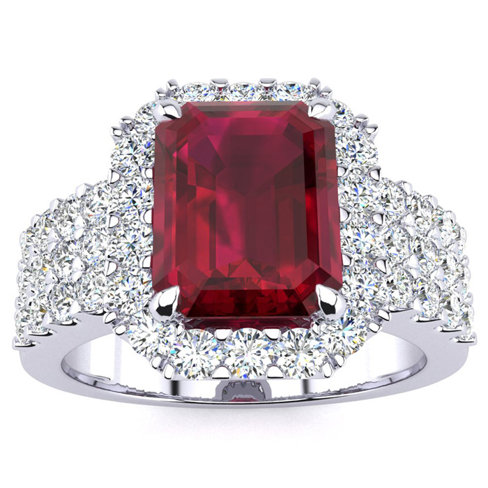 3 3/4 Carat Ruby & Halo Diamond Ring in 14K White Gold (8.7 g),  by SuperJeweler