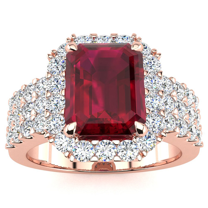 3 3/4 Carat Ruby & Halo Diamond Ring In 14K Rose Gold (8.7 G), I/J By SuperJeweler