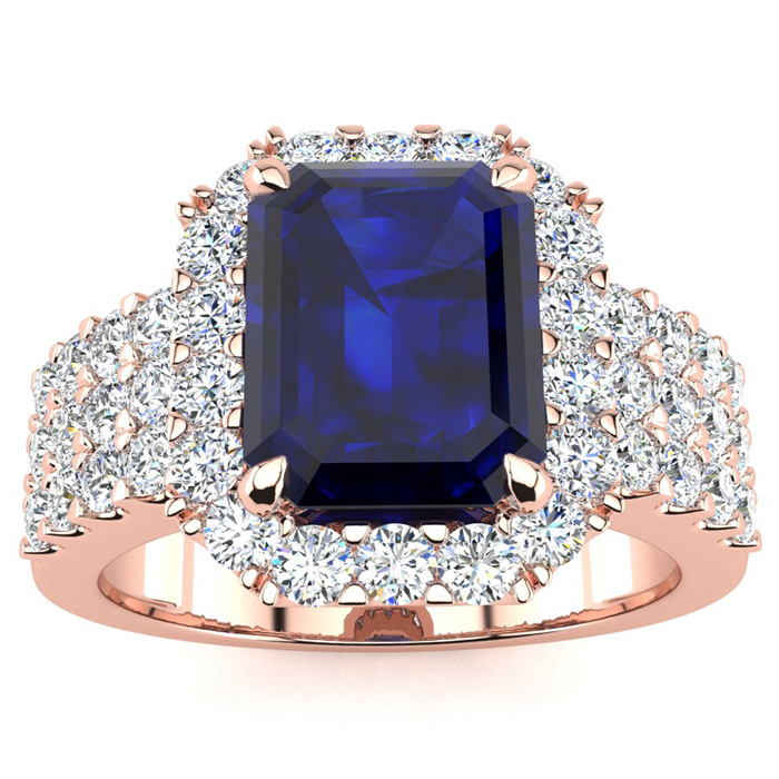 3 3/4 Carat Sapphire & Halo 42 Diamond Ring in 14K Rose Gold (8.7 g)  Size 9 by SuperJeweler