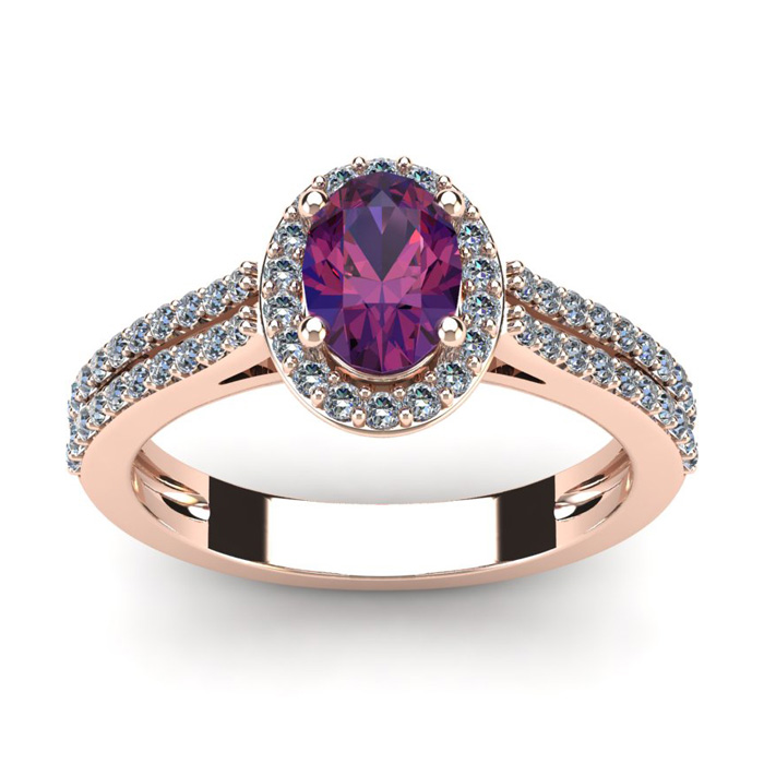 1 Carat Oval Shape Amethyst & Halo Diamond Ring in 14K Rose Gold (3.3 g),  by SuperJeweler