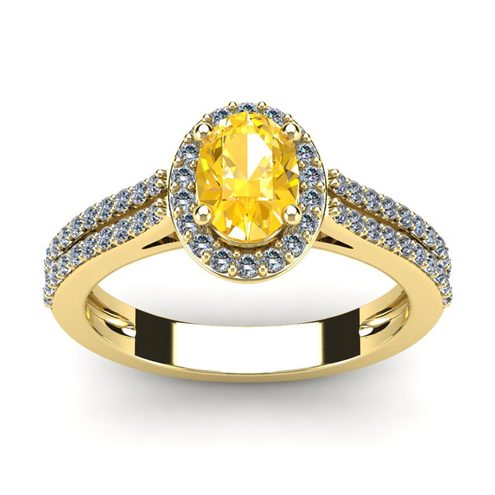 1 Carat Oval Shape Citrine & Halo Diamond Ring in 14K Yellow Gold (3.3 g),  by SuperJeweler