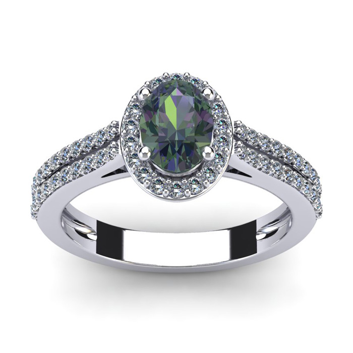 1.5 Carat Oval Shape Mystic Topaz & Halo Diamond Ring in 14K White Gold (3.3 g),  by SuperJeweler