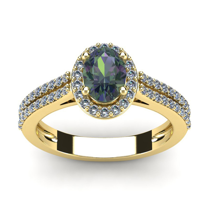 1.5 Carat Oval Shape Mystic Topaz & Halo Diamond Ring in 14K Yellow Gold (3.3 g),  by SuperJeweler