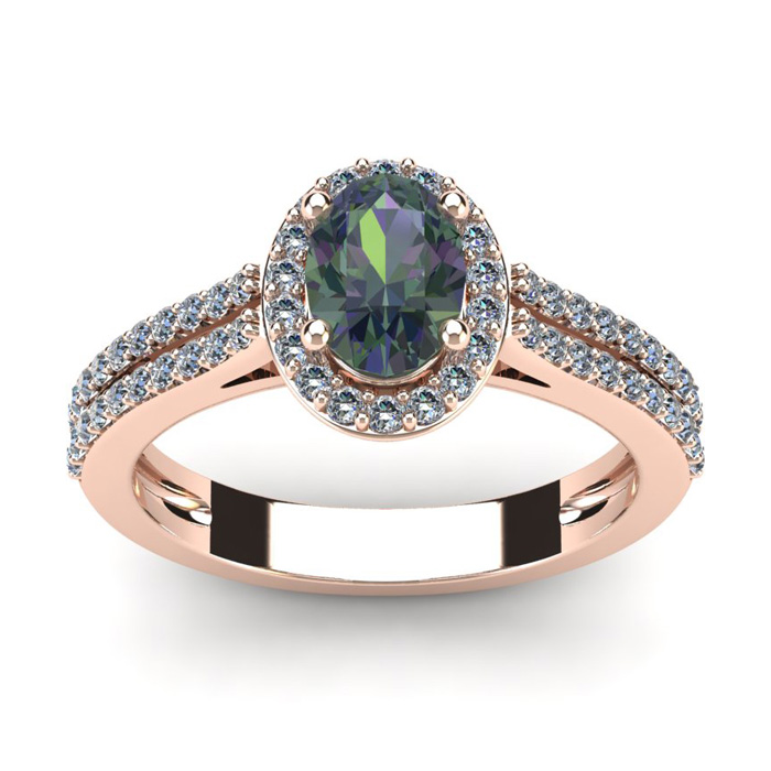 1.5 Carat Oval Shape Mystic Topaz & Halo Diamond Ring in 14K Rose Gold (3.3 g),  by SuperJeweler