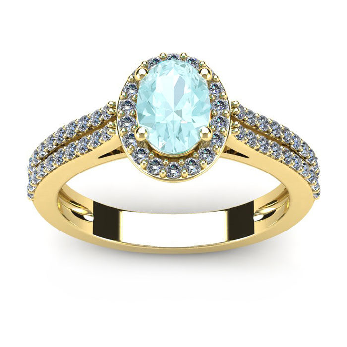 1.25 Carat Oval Shape Aquamarine & Halo Diamond Ring in 14K Yellow Gold (3.3 g),  by SuperJeweler