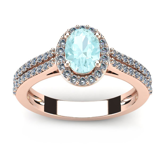 1.25 Carat Oval Shape Aquamarine & Halo Diamond Ring in 14K Rose Gold (3.3 g),  by SuperJeweler