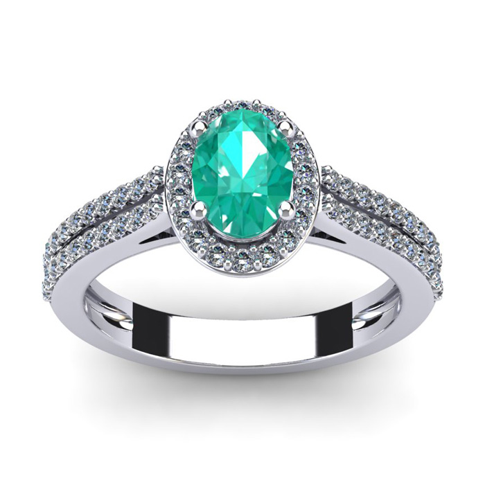 1.25 Carat Oval Shape Emerald Cut & Halo Diamond Ring in 14K White Gold (3.3 g),  by SuperJeweler
