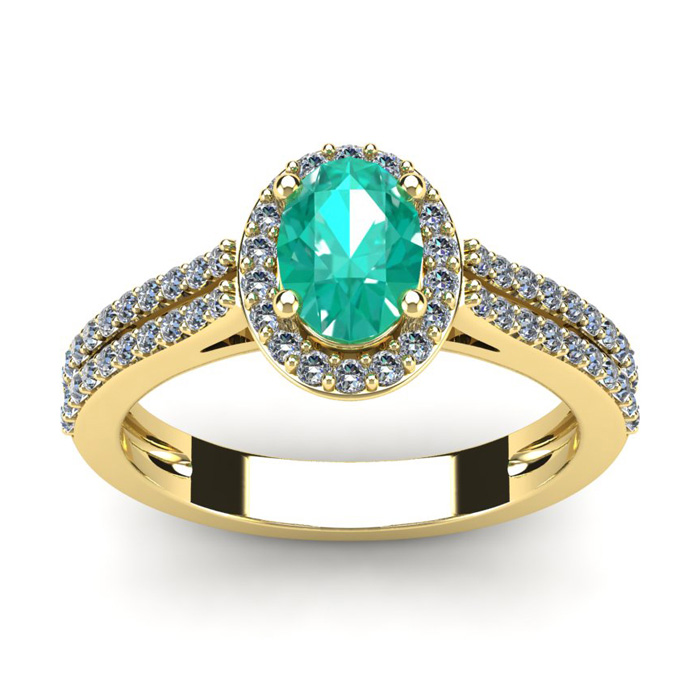 1.25 Carat Oval Shape Emerald Cut & Halo Diamond Ring in 14K Yellow Gold (3.3 g),  by SuperJeweler