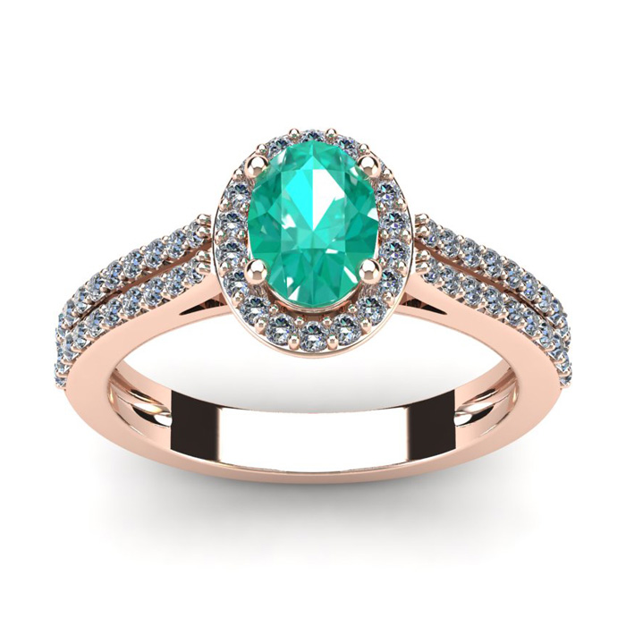 1.25 Carat Oval Shape Emerald Cut & Halo Diamond Ring in 14K Rose Gold (3.3 g),  by SuperJeweler