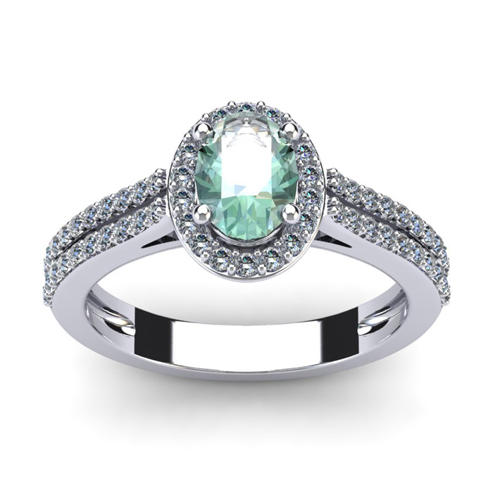 1 Carat Oval Shape Green Amethyst & Halo Diamond Ring in 14K White Gold (3.3 g),  by SuperJeweler