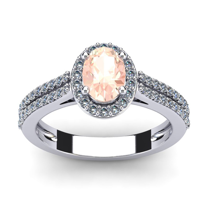 1.25 Carat Oval Shape Morganite & Halo Diamond Ring in 14K White Gold (3.3 g),  by SuperJeweler