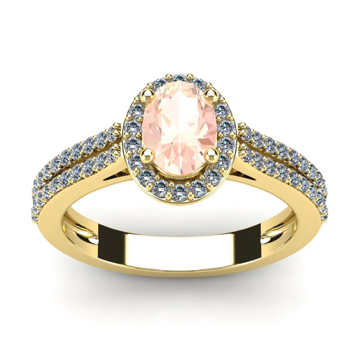 1.25 Carat Oval Shape Morganite & Halo Diamond Ring in 14K Yellow Gold (3.3 g),  by SuperJeweler