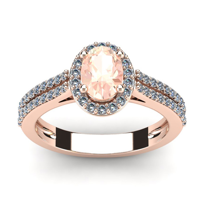 1.25 Carat Oval Shape Morganite & Halo Diamond Ring in 14K Rose Gold (3.3 g),  by SuperJeweler