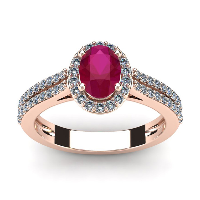 1 1/3 Carat Oval Shape Ruby & Halo Diamond Ring in 14K Rose Gold (3.3 g),  by SuperJeweler