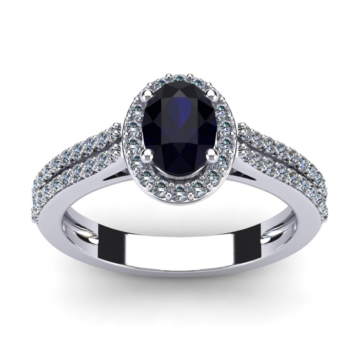 1.5 Carat Oval Shape Sapphire & Halo Diamond Ring in 14K White Gold (3.3 g),  by SuperJeweler