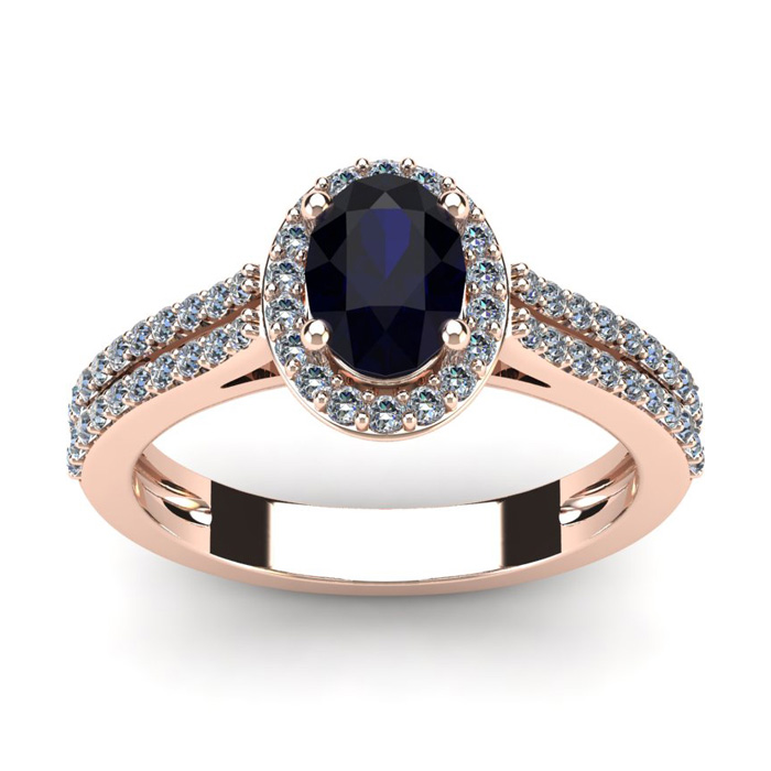 1.5 Carat Oval Shape Sapphire & Halo Diamond Ring In 14K Rose Gold (3.3 G), I/J By SuperJeweler