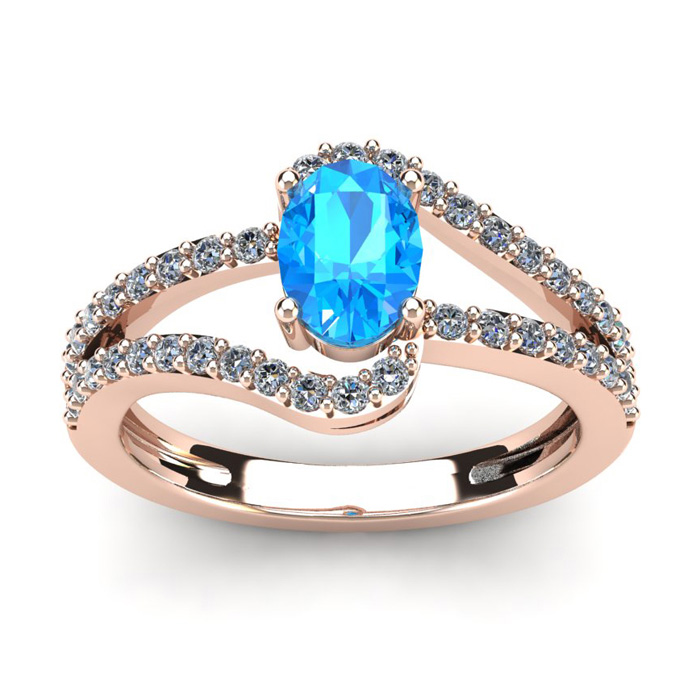 1.5 Carat Oval Shape Blue Topaz & Fancy Diamond Ring in 14K Rose Gold (3.3 g),  by SuperJeweler