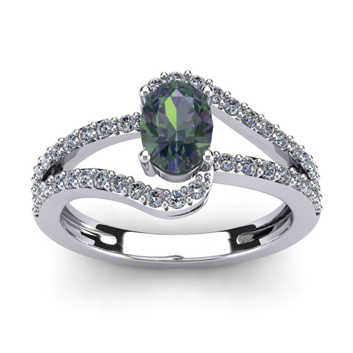 1.5 Carat Oval Shape Mystic Topaz & Fancy Diamond Ring in 14K White Gold (3.3 g),  by SuperJeweler