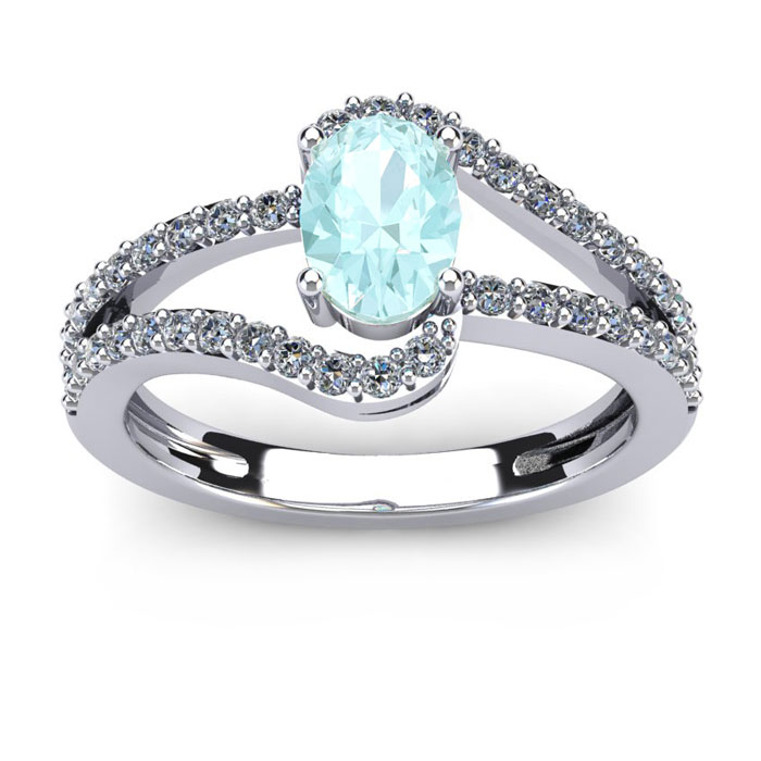 1.25 Carat Oval Shape Aquamarine & Fancy Diamond Ring in 14K White Gold (3.3 g),  by SuperJeweler