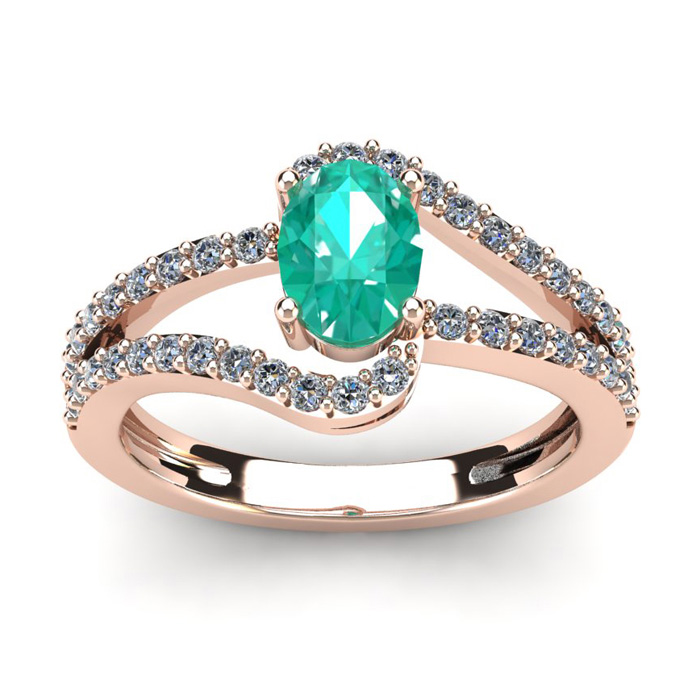 1.25 Carat Oval Shape Emerald Cut & Fancy Diamond Ring in 14K Rose Gold (3.3 g),  by SuperJeweler