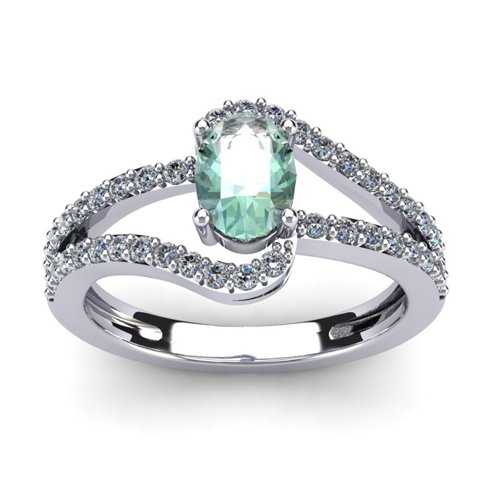 1 Carat Oval Shape Green Amethyst & Fancy Diamond Ring in 14K White Gold (3.3 g),  by SuperJeweler