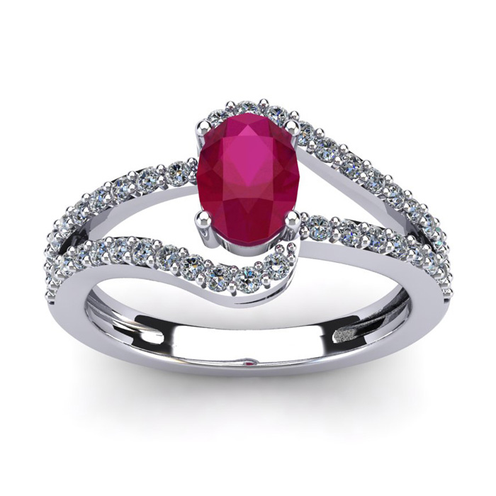 1 1/3 Carat Oval Shape Ruby & Fancy Diamond Ring In 14K White Gold (3.3 G), I/J By SuperJeweler