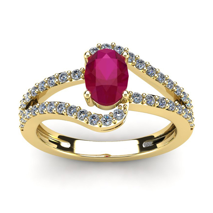 1 1/3 Carat Oval Shape Ruby & Fancy Diamond Ring In 14K Yellow Gold (3.3 G), I/J By SuperJeweler