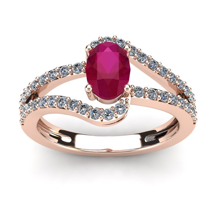 1 1/3 Carat Oval Shape Ruby & Fancy Diamond Ring In 14K Rose Gold (3.3 G), I/J By SuperJeweler