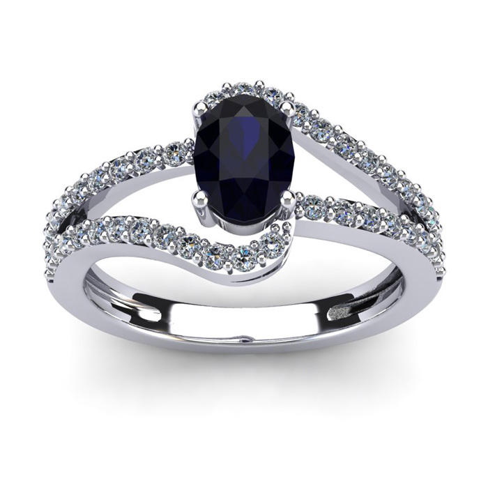 1.5 Carat Oval Shape Sapphire & Fancy Diamond Ring In 14K White Gold (3.3 G), I/J By SuperJeweler