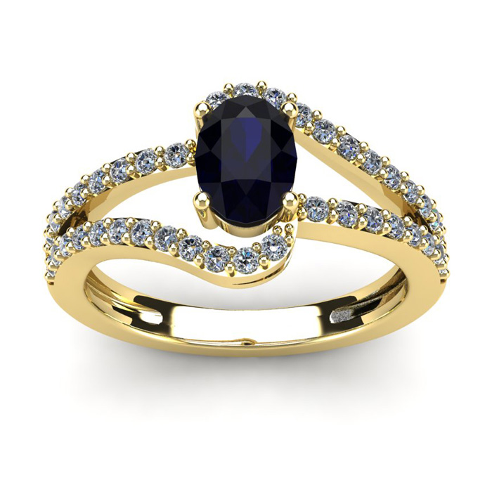 1.5 Carat Oval Shape Sapphire & Fancy Diamond Ring in 14K Yellow Gold (3.3 g),  by SuperJeweler