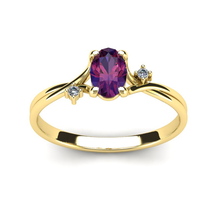 1/2 Carat Oval Shape Amethyst & Two Diamond Accent Ring in 14K Yellow Gold (1.6 g),  by SuperJeweler