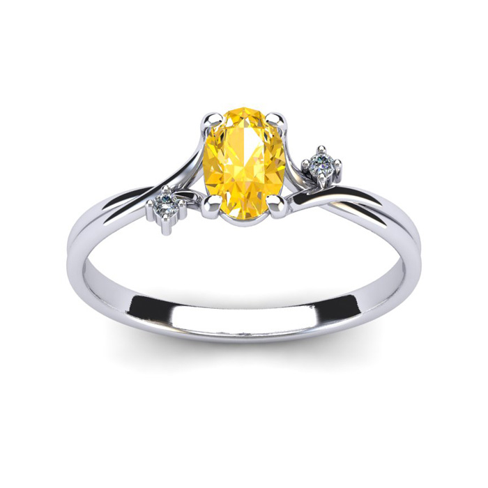 1/2 Carat Oval Shape Citrine & Two Diamond Accent Ring in 14K White Gold (1.6 g),  by SuperJeweler