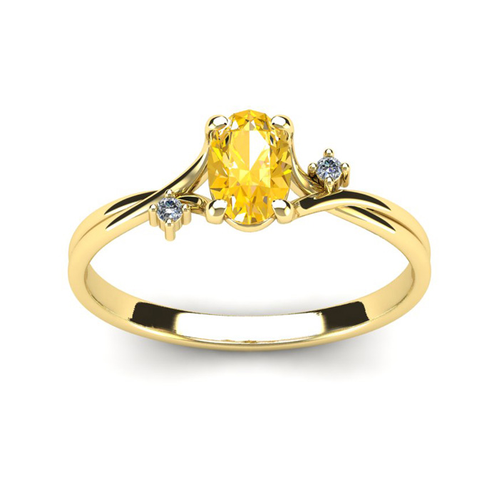 1/2 Carat Oval Shape Citrine & Two Diamond Accent Ring in 14K Yellow Gold (1.6 g),  by SuperJeweler