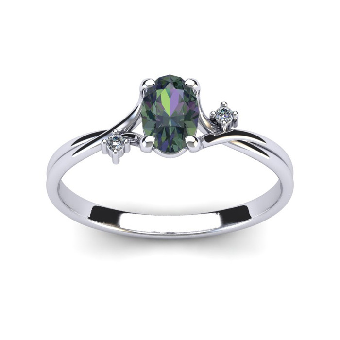 1/2 Carat Oval Shape Mystic Topaz & Two Diamond Accent Ring in 14K White Gold (1.6 g),  by SuperJeweler