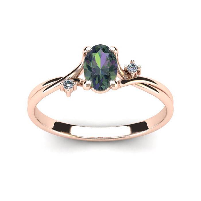 1/2 Carat Oval Shape Mystic Topaz & Two Diamond Accent Ring in 14K Rose Gold (1.6 g),  by SuperJeweler