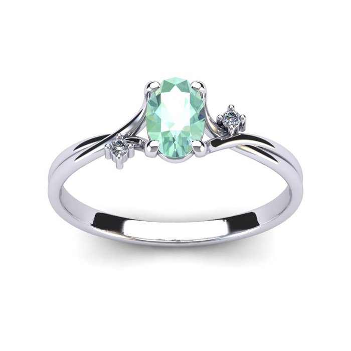 1/2 Carat Oval Shape Green Amethyst & Two Diamond Accent Ring in 14K White Gold (1.6 g),  by SuperJeweler