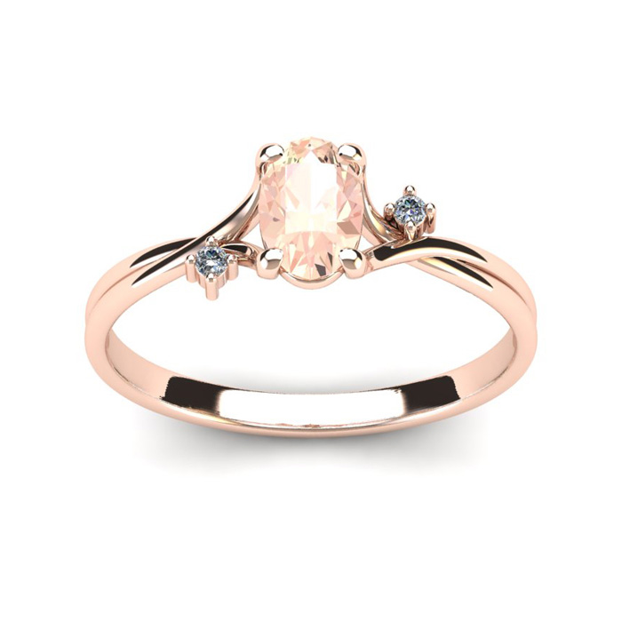 1/2 Carat Oval Shape Morganite & Two Diamond Accent Ring in 14K Rose Gold (1.6 g),  by SuperJeweler