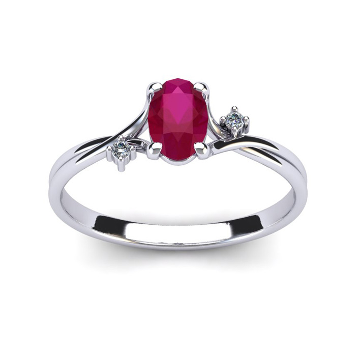 1/2 Carat Oval Shape Ruby & Two Diamond Accent Ring in 14K White Gold (1.6 g),  by SuperJeweler