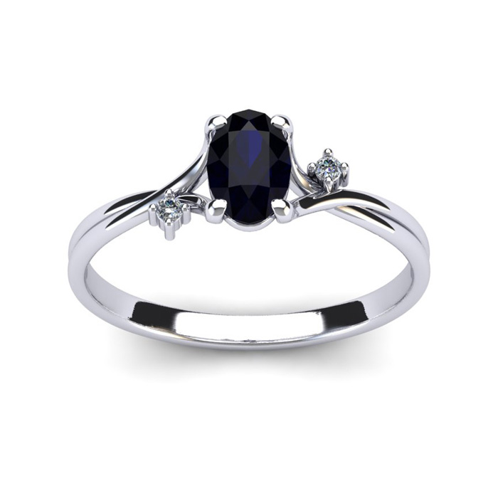 1/2 Carat Oval Shape Sapphire & Two Diamond Accent Ring in 14K White Gold (1.6 g),  by SuperJeweler