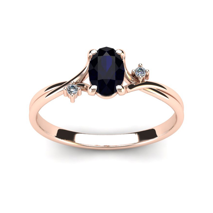 1/2 Carat Oval Shape Sapphire & Two Diamond Accent Ring in 14K Rose Gold (1.6 g),  by SuperJeweler